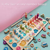 Montessori 5 in 1 Number Board Early Learning Transportation, Animals, Fruits, Shapes great as gift