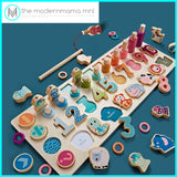 Montessori 5 in 1 Number Board Early Learning Transportation, Animals, Fruits, Shapes great as gift