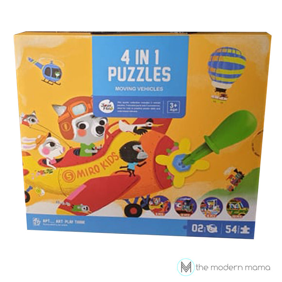 4 in 1 Puzzle - Moving Vehicles by Joan Miro ( Art Play Think ) 3 yrs+