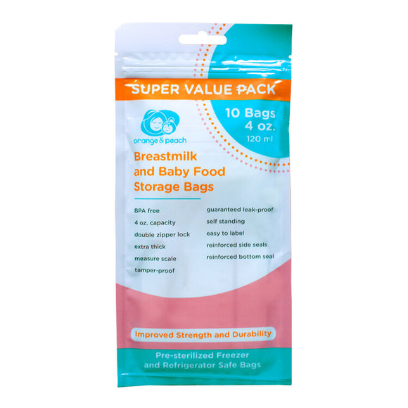 Orange and Peach Breastmilk Storage Bags 4 oz. Super Value Pack