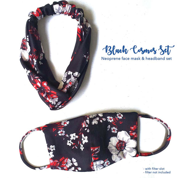 Ladies Washable Face Mask & Headband with filter slot Floral Designs