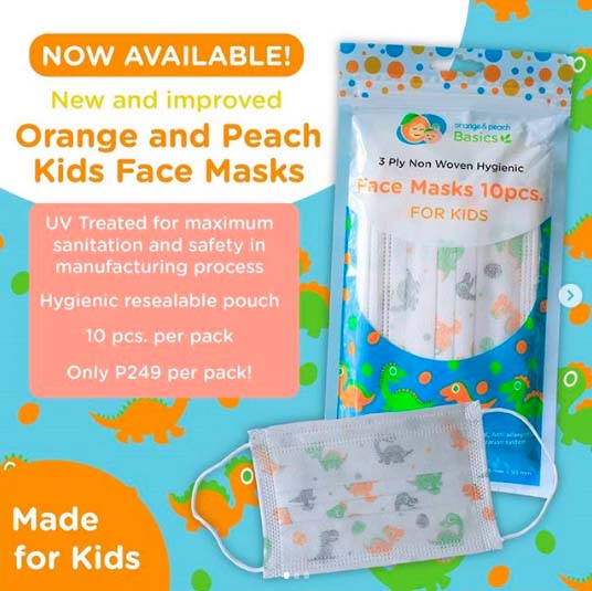 Orange and Peach Kid's Disposable Face Mask Pack of 10
