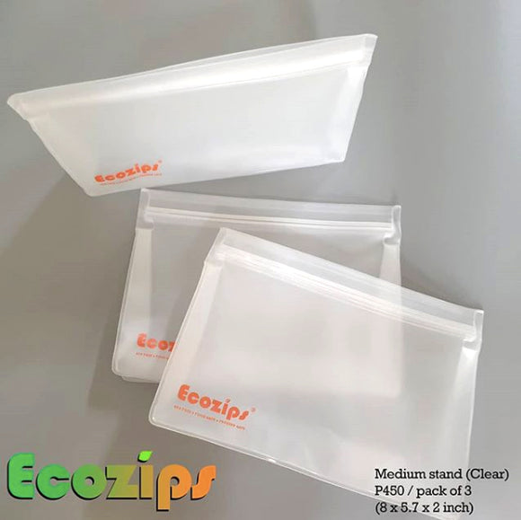 Ecozips Clear Stand 3 pack Reusable Storage Bag ( Small Set, Medium Set, Large Set)